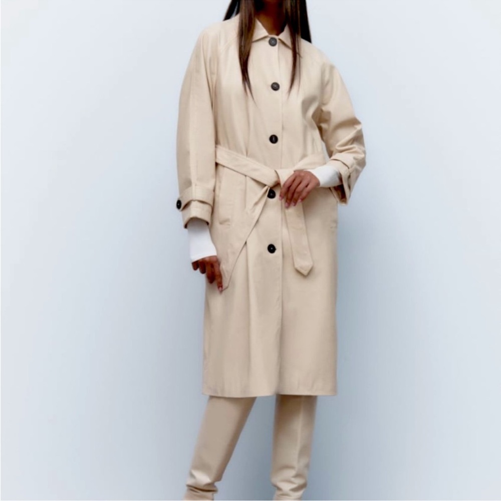 Zara Faux Leather Trench Coat Size XS